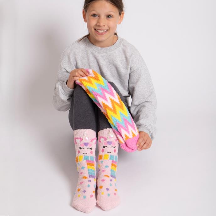totes toasties® Girls Super Soft Slipper Socks (Twin Pack) Unicorn / Zig Zag Extra Image 4